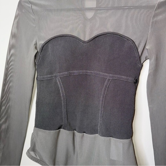 Zara Khaki Mesh Knit Long Sleeve Bodysuit - Picture 6 of 9